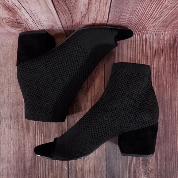 Eileen Fisher Womens Sz 10 Croft Open Toe Stretch Knit Black Ankle Boots Booties - Picture 8 of 13